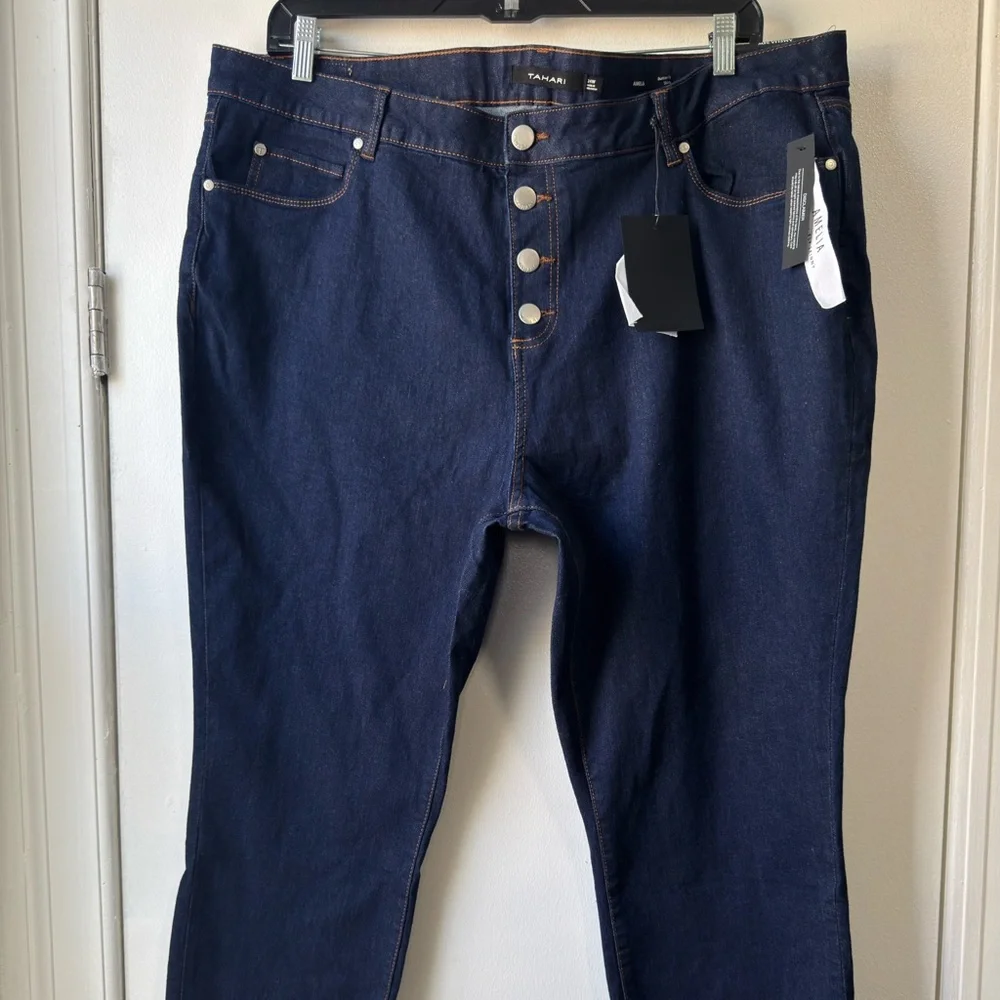 Tahari Women's Amelia Button Fly Skinny Blue Jeans Sz 24W - Picture 2 of 16